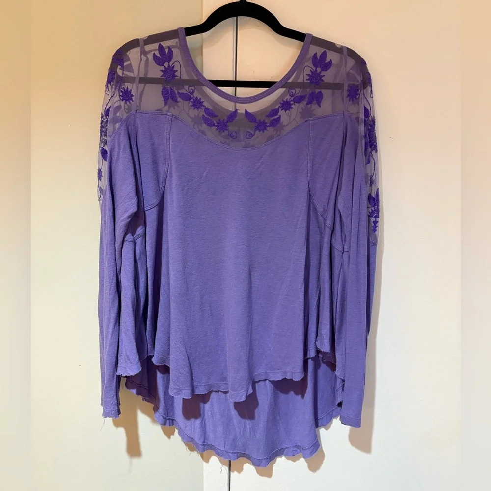 Free People Purple Embellished Long Sleeve Blouse - Picture 1 of 5